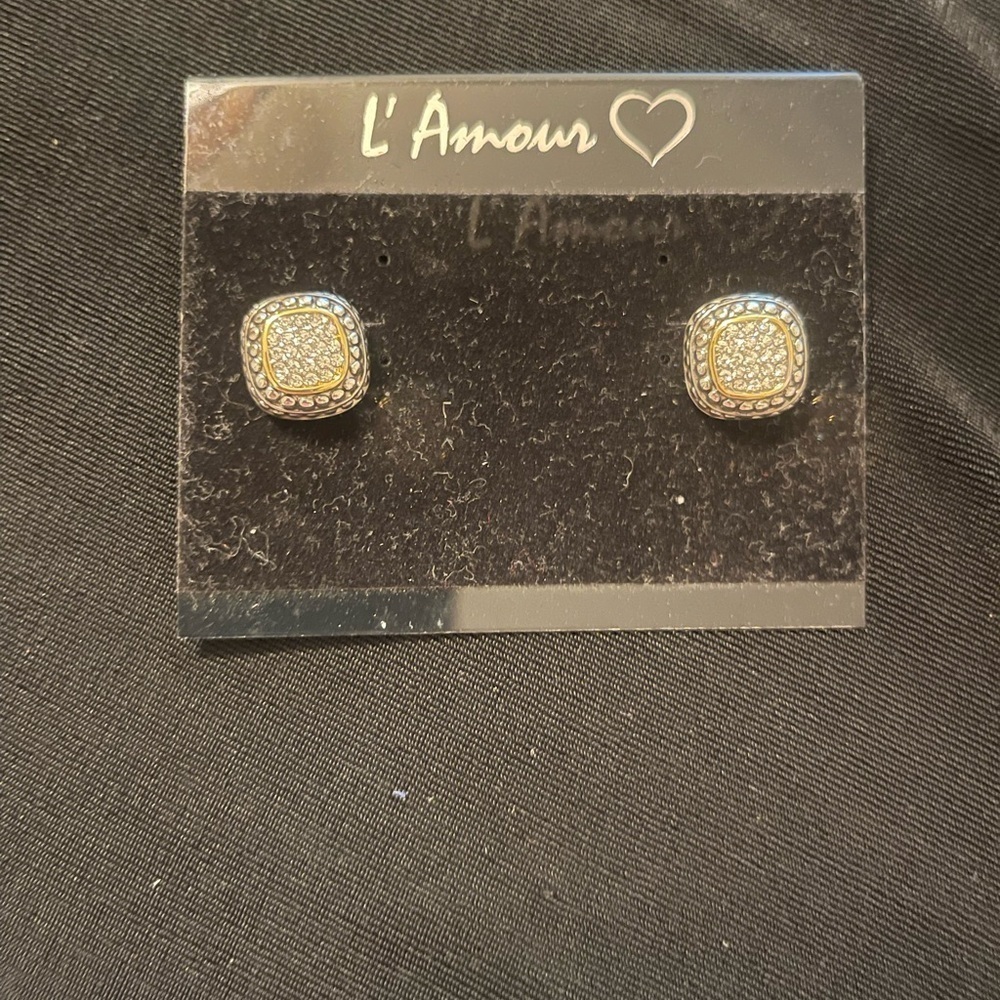 L'Amour Silver‎ and Gold Square Earrings